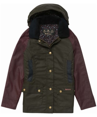 Girl's Barbour Hooded Beadnell Wax Jacket – 6-9yrs - Olive / Bordeaux / Royal Navy