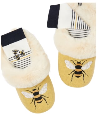 Women’s Joules Slip On Character Slippers Gift Set - Gold Bee