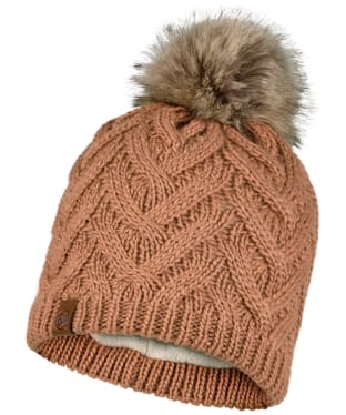 Women’s Buff Knitted Beanie Hat With Bobble and Polar Fleece - Rosewood