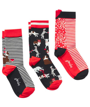 Women’s Joules Excellent Everyday 3 Pack Socks - Navy Dogs