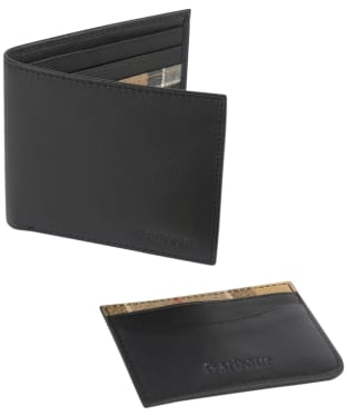 Men’s Barbour Leather Wallet & Card Holder Gift Set - Black / Dress Tartan