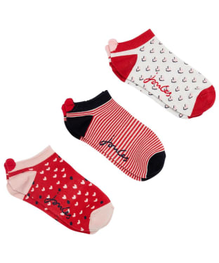 Women’s Joules Rilla Trainer Socks – 3 Pack - Red Hearts