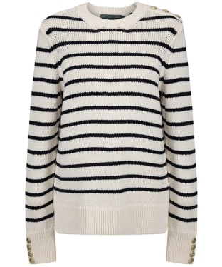 Women’s Holland Cooper Henley Striped Crew Knitted Jumper - Natural / Ink Navy