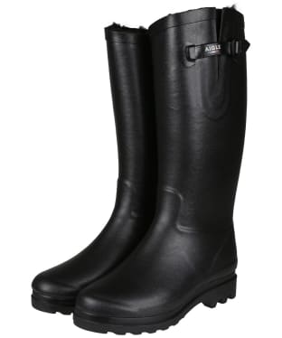 Women’s Aigle Aigletine Fur-Lined Wellington Boots - Black