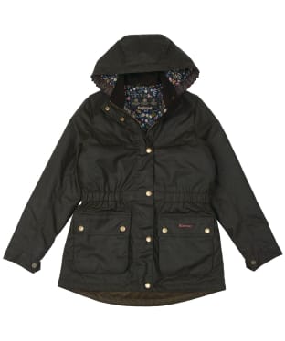 Girl's Barbour Cassley Wax Jacket - 10-15yrs - Olive / Navy Adventure