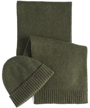Men’s Barbour Carlton Fleck Beanie & Scarf Gift Set - Olive