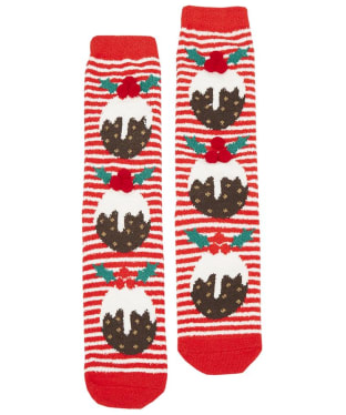 Women’s Joules Festive Fluffy Socks - Red Xmas Pudding