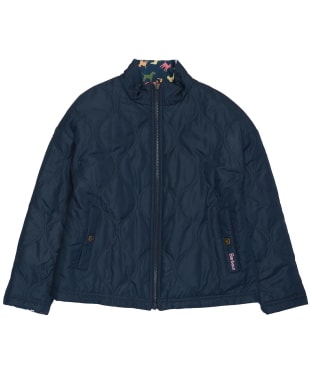 Girl's Barbour Reversible Apia Quilted Jacket, 6-9yrs - Navy / Multi Dog Print