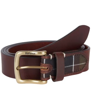 Men's Barbour Tartan/Leather Belt - Brown