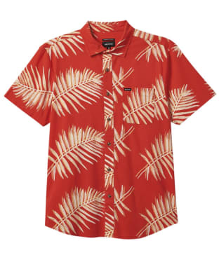 Men's Brixton Charter Print Short Sleeve Woven Cotton Mix Shirt - Aloha Red / Palm Leaf