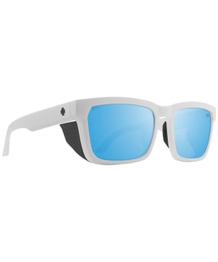 SPY Helm Tech Sports Sunglasses - Happy Boost Bronze Polarized Ice Blue Spectra Mirror Lens - Matte White