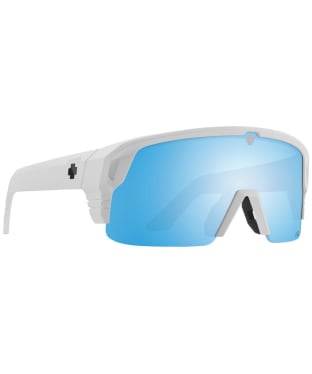 SPY Monolith 5050 Sports Sunglasses - Happy Boost Bronze Polar Ice Blue Spectra Mirror Lens - Matte White