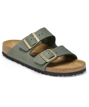 Women's Birkenstock Arizona Nubuck Leather Sandals - Narrow Footbed - Adjustable Fit - Thyme