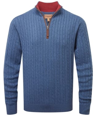 Men's Schoffel Cotton Cashmere Cable 1/4 Zip Sweater - Stone Blue