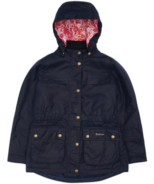 Girl's Barbour Cassley Waxed Jacket - 10-15yrs - Royal Navy / Pink Dhalia
