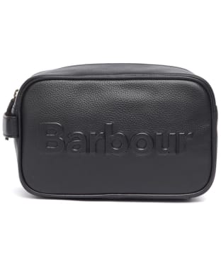 Men's Barbour Debossed Logo Leather Washbag - Black