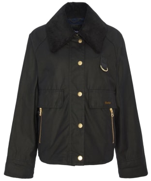 Women's Barbour Catton Waxed Jacket - Black / Black / Sage Tartan