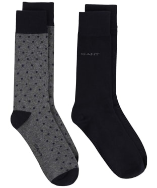 Men's Gant Dot and Solid Combed Cotton Socks - 2 Pack - Charcoal Melange