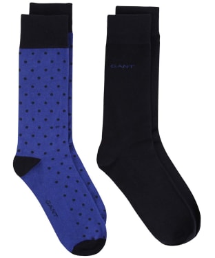 Men's Gant Dot and Solid Combed Cotton Socks - 2 Pack - College Blue