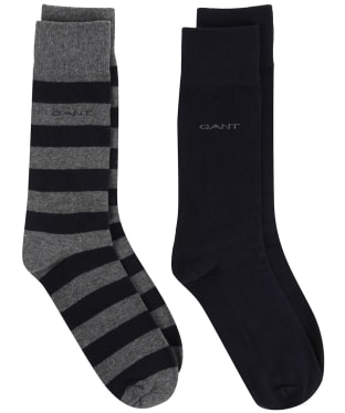 Gant Barstripe and Solid Combed Cotton Socks - 2 Pack - Charcoal Melange