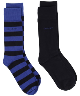 Gant Barstripe and Solid Combed Cotton Socks - 2 Pack - College Blue