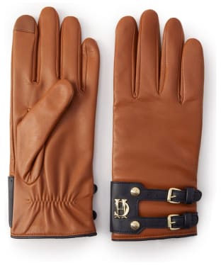 Women's Holland Cooper Contrast Leather Gloves - Tan / Ink Navy