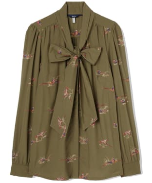 Women's Joules Everly Tie Neck Blouse - Green Pheasant