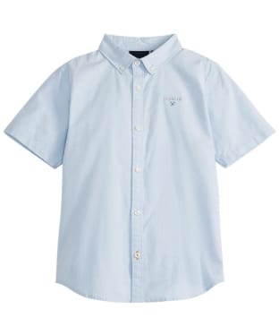 Boy's Barbour Camford Short Sleeve Tailored Fit Cotton Blend Shirt, 6-9yrs - Sky