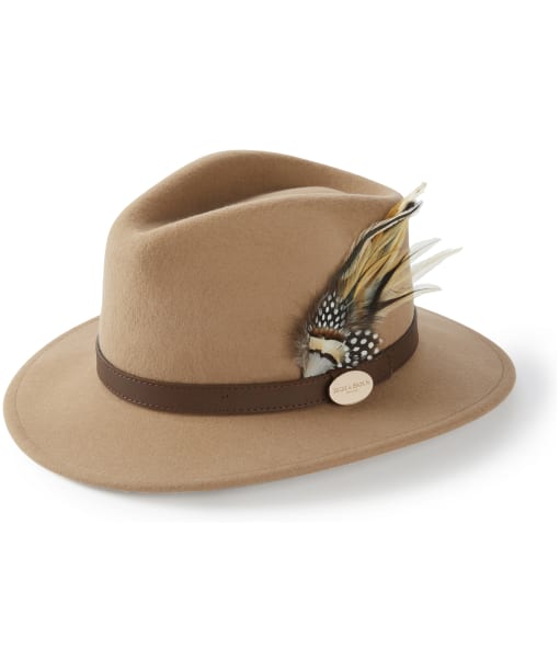 Women's Hicks & Brown The Suffolk Fedora - Guinea and Pheasant Feather - Camel
