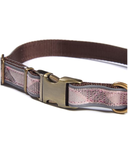 Barbour Reflective Tartan Dog Collar - Taupe / Pink Tartan