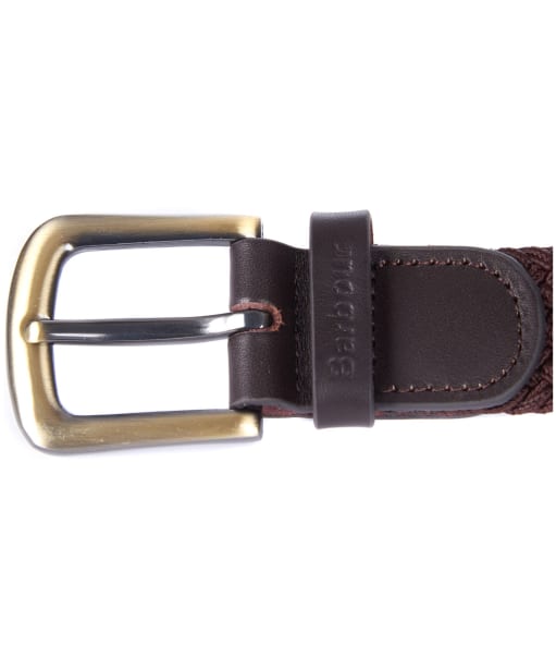 Men's Barbour Stretch Webbing Leather Belt - Dark Brown