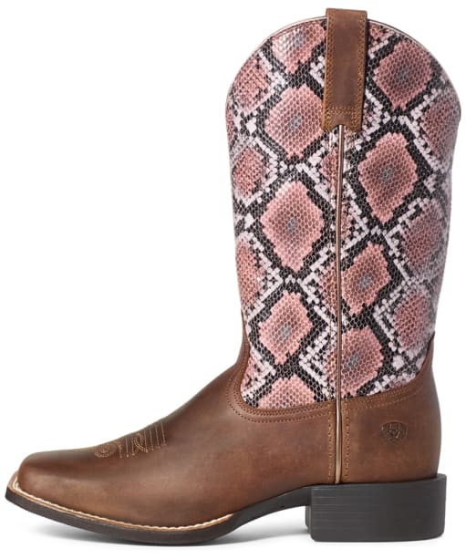 Women’s Ariat Round Up Square Toe Boots - Tan Bomber / Pink Snake