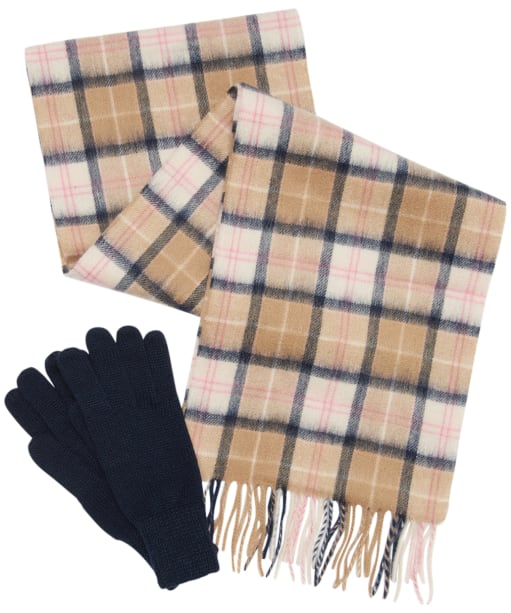 Women’s Barbour Wool Tartan Scarf & Glove Set - Pink / Hessian