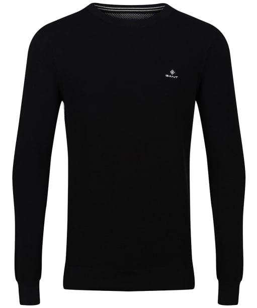 Men's GANT Cotton Pique Crew Neck Sweater - Black