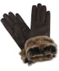 Women’s Barbour Fur Trimmed Leather Gloves - Dark Brown