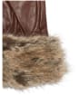 Women's Barbour Fur Trimmed Leather Gloves - Dark Caramel